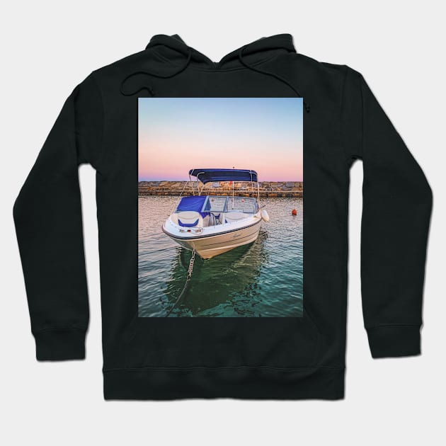 Summer Sunset Boat Sea Water Seaport Sailing Hoodie by eleonoraingrid